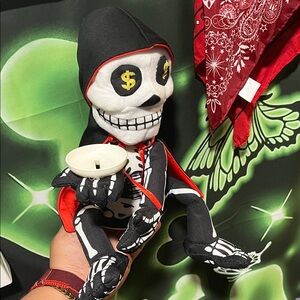 Skeleton Hooded Plush Toy with Red Cape